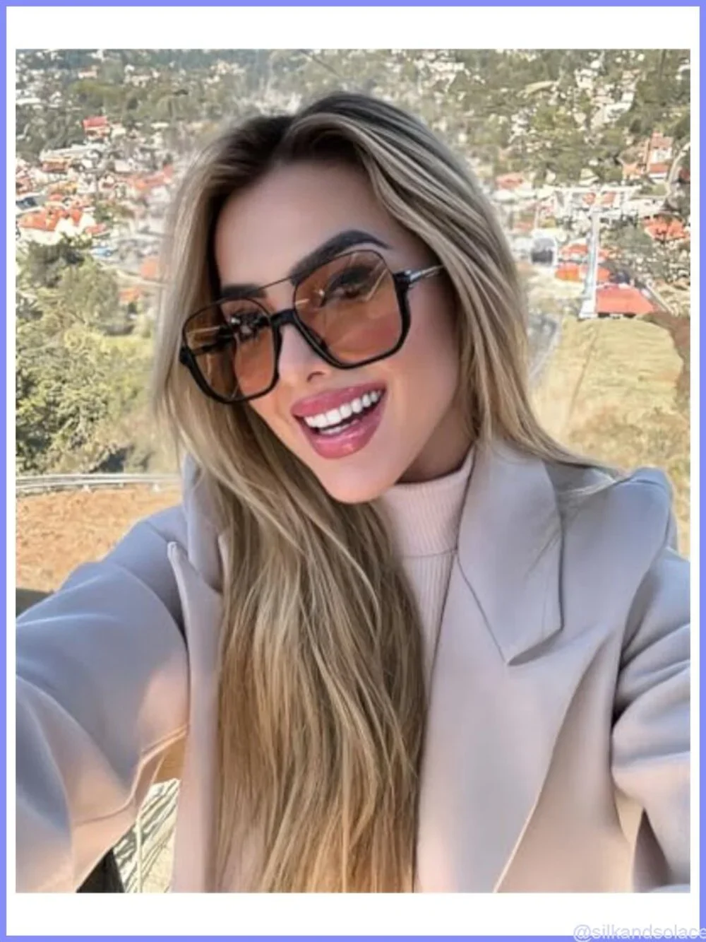 Oversized Square Aviator Sunglasses Semi-Rimless UV400 TAC Lenses